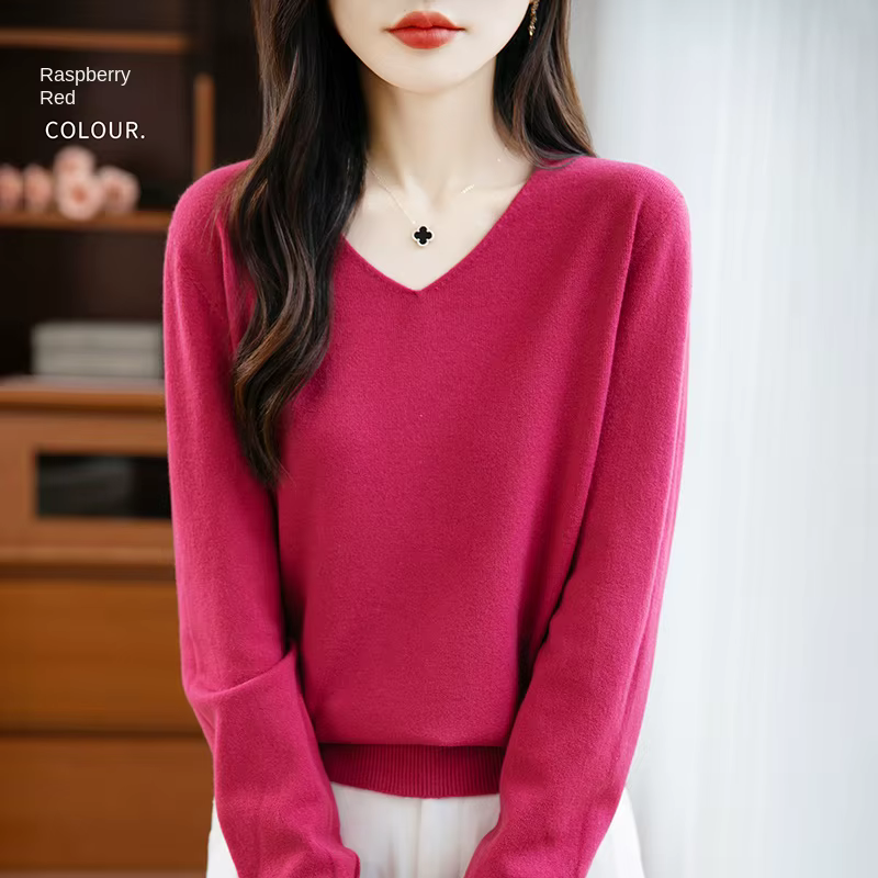 Pull femme col en v automne hiver basique chaud