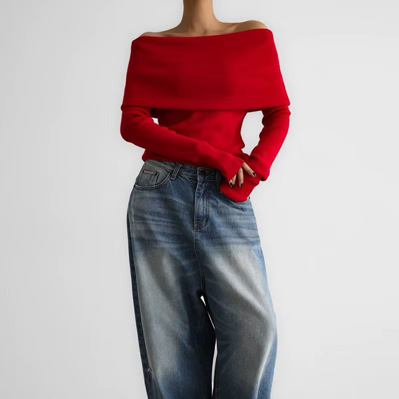 Pull en tricot élégant à col bateau pour femme