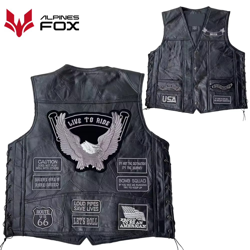 Blouson de Moto en Cuir Brodé pour Homme, Veste de Course, Quatre Saisons, Style Punk