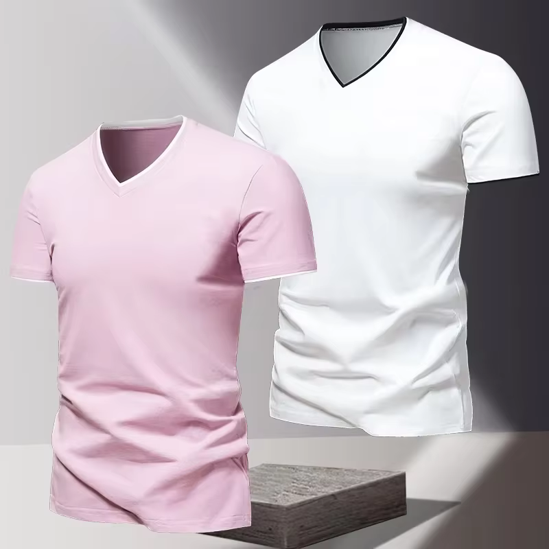 T-shirt pour homme à col en V et manches courtes, T-shirt de sport et de loisirs pour homme, T-shirt basique uni tendance et simple