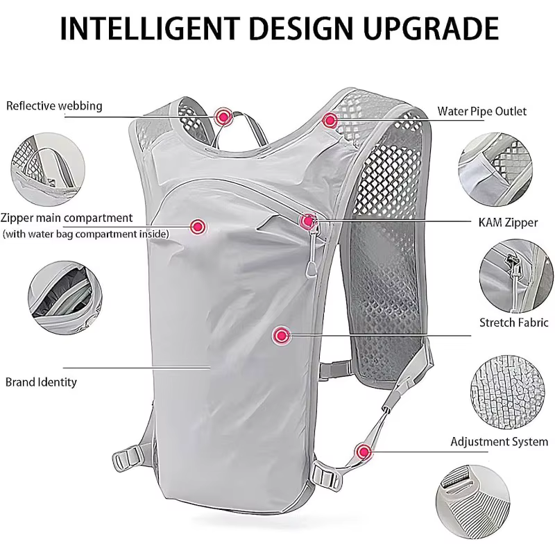Gilet de course pour marathon et trail, gilet de randonnée léger, sac à dos réfléchissant avec poche pour téléphone et poche pour poche à eau