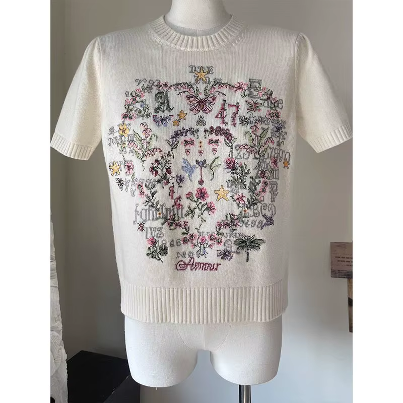 Pull tricoté à manches courtes pour femme