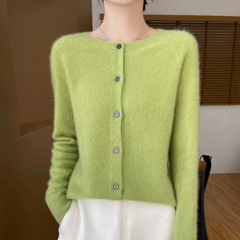 100% laine mérinos à manches longues chandails cachemire Cardigan printemps automne femmes col rond tricots hauts vêtements mode Tops basiques