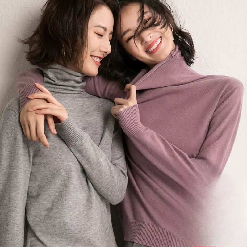 Pull à col roulé à manches longues pour femmes