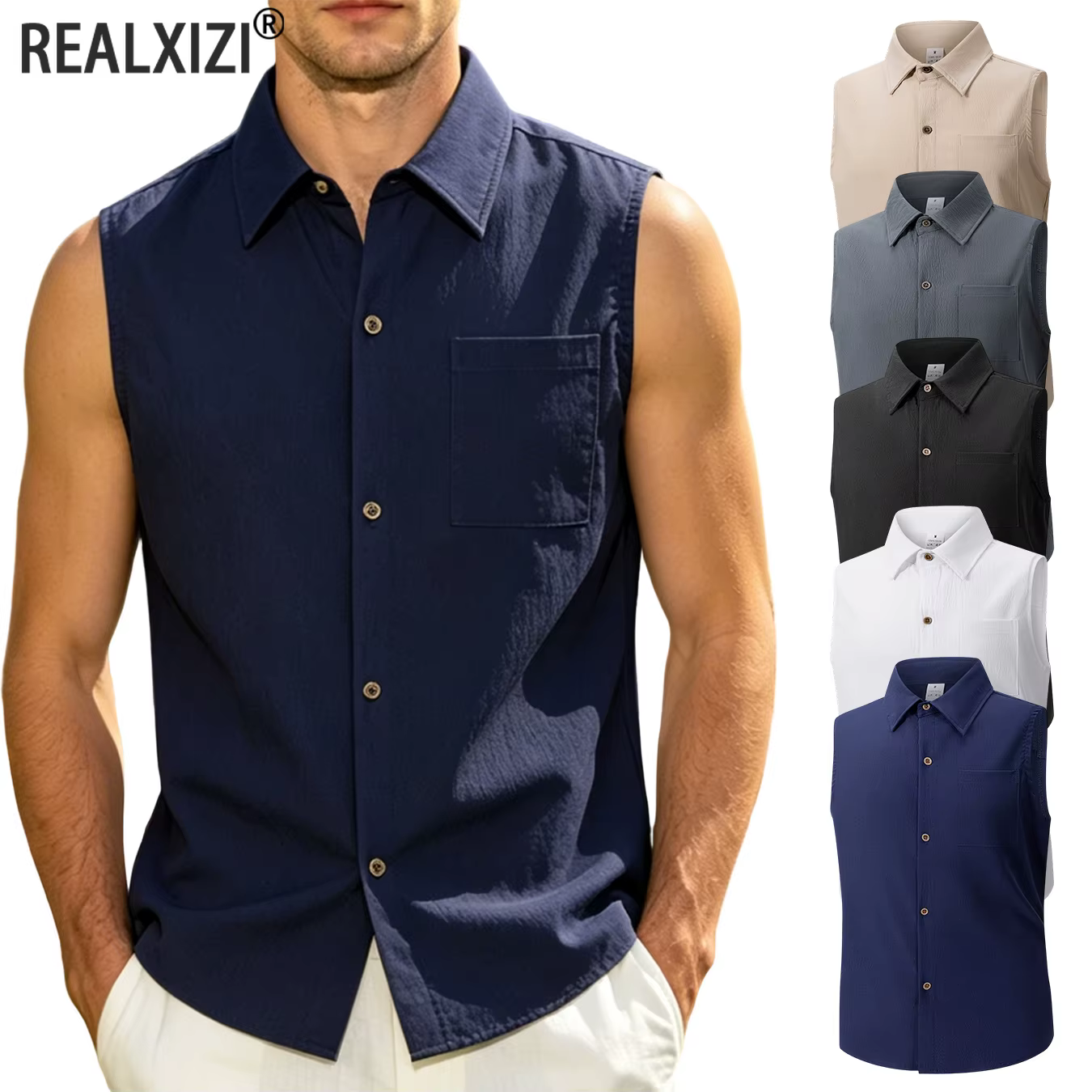 Chemise sans manches pour homme à col cubain, douce, durable, vintage, boutonnée, légère et respirante, idéale pour l'été, les trajets quotidiens et les vacances