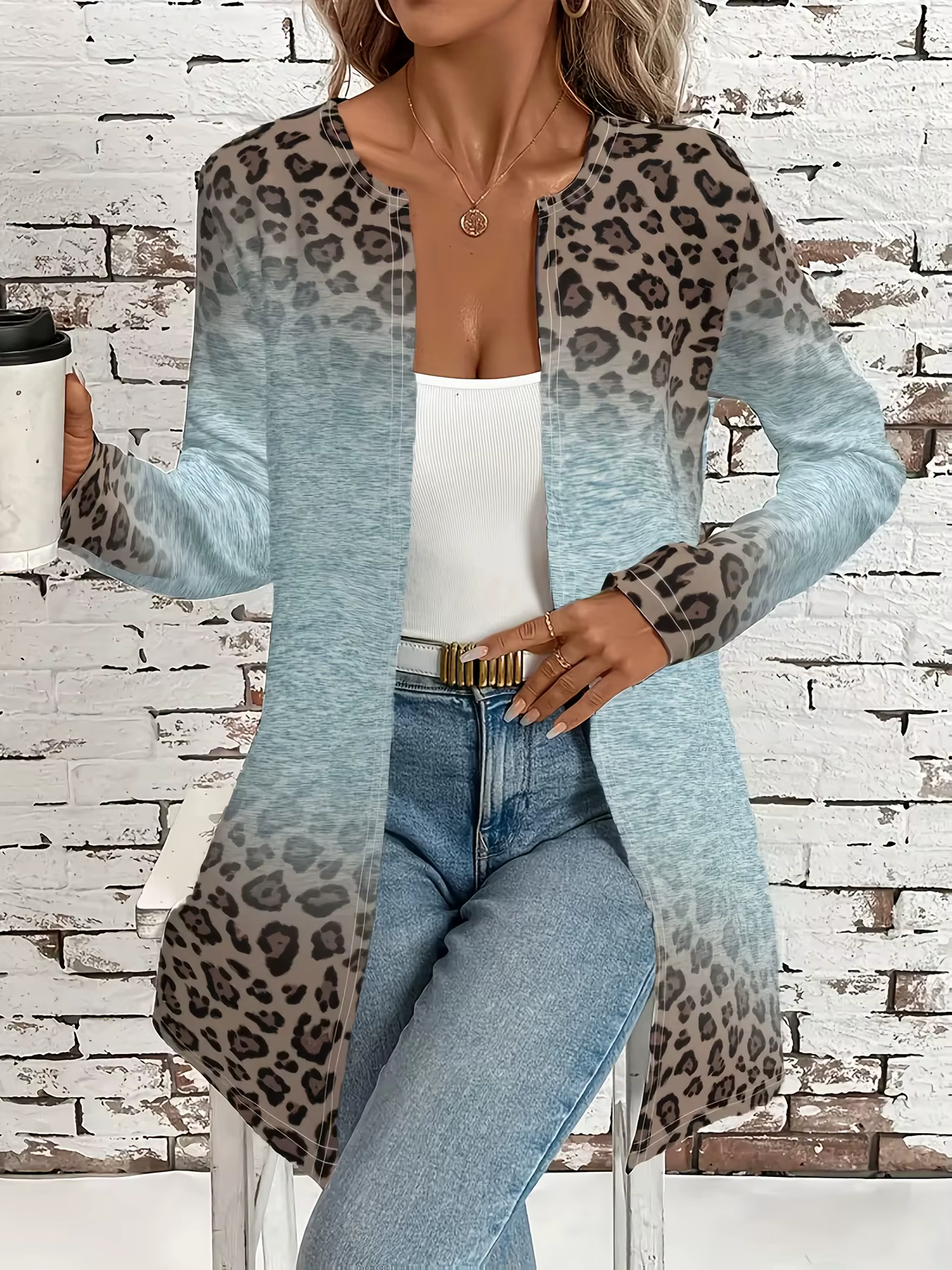 Cardigan à manches longues ouvert sur le devant pour femme