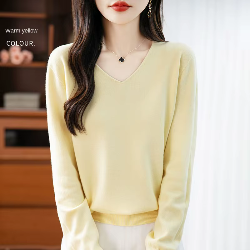 Pull femme col en v automne hiver basique chaud