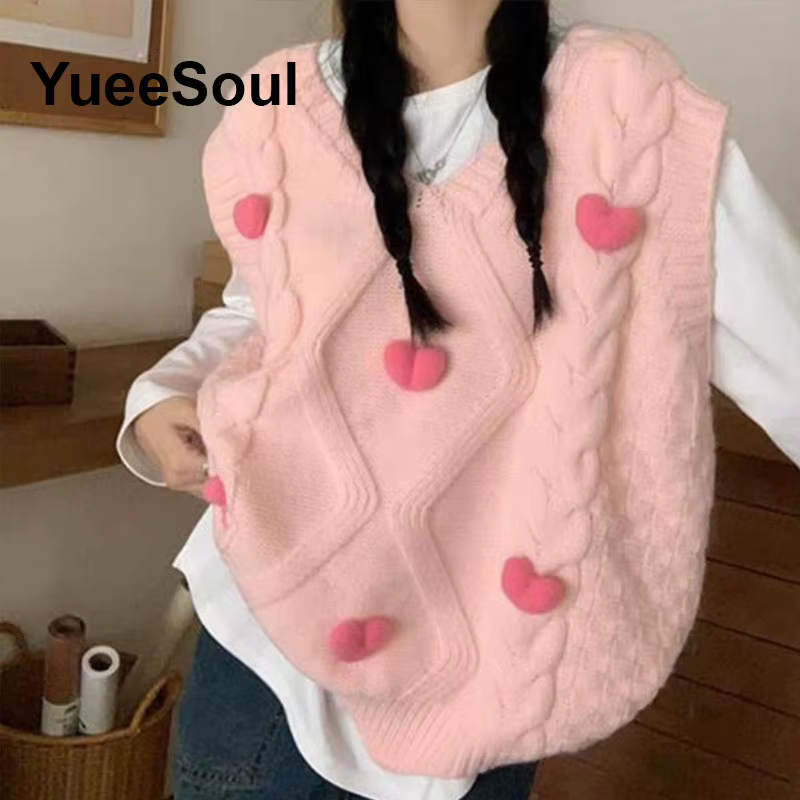 Pull rose tricoté sans manches, gilet surdimensionné, tricot, doux et mignon, décontracté, pour femmes, nouvelle collection automne 2026, Y2K