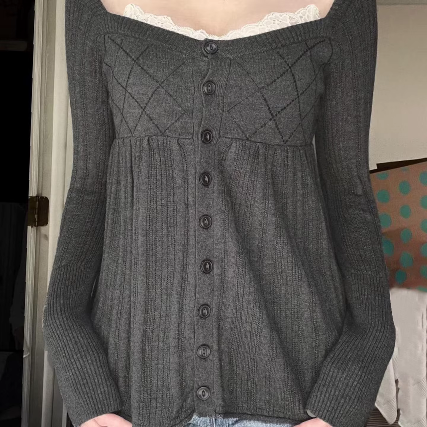 Sweet Wind Girl – pull de maison boutonné en dentelle pour femme