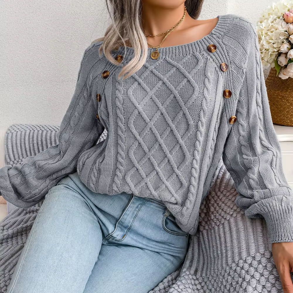 Pull à col rond avec bouton pour femme