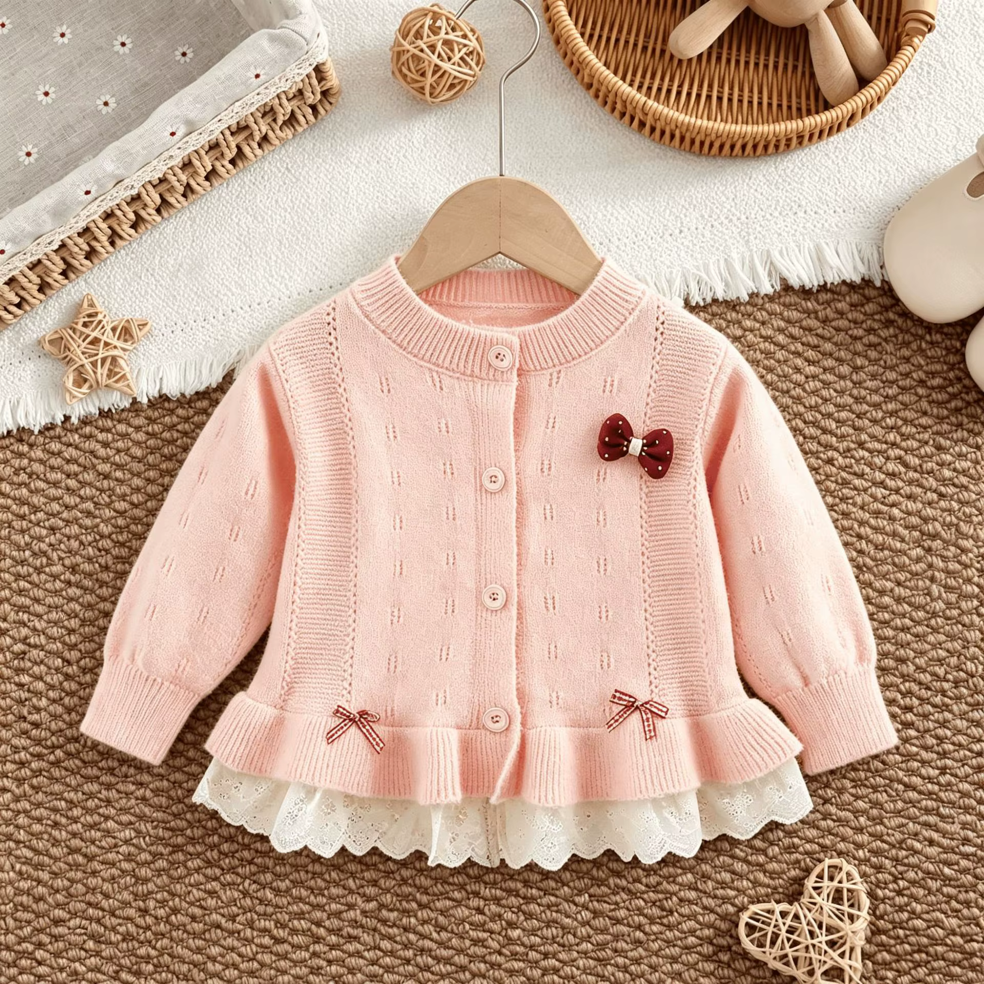 Pull pour filles, nouveau produit d'automne, cardigan en tricot à nœud, jupe mignonne pour enfants, pull, veste