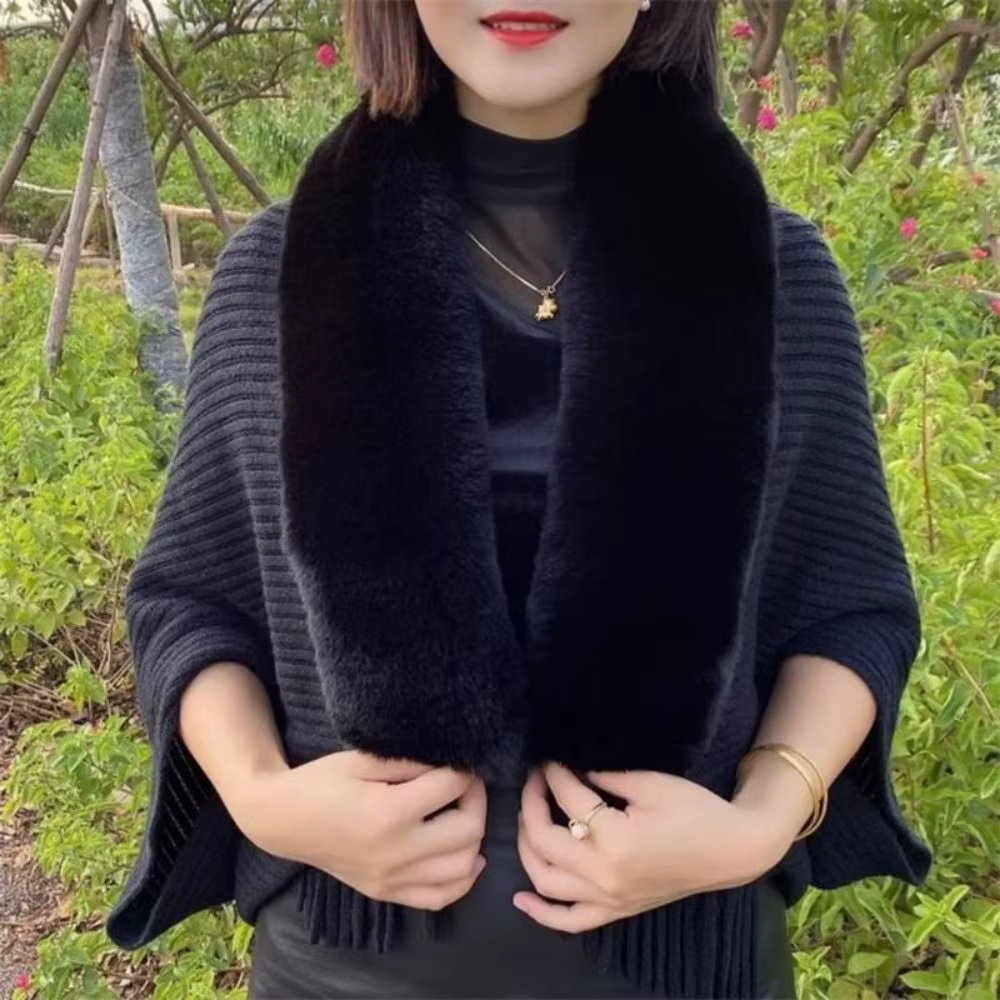 Robes de soirée pour femmes Cardigan Cape hiver chaud tricot châle fausse fourrure col enveloppes