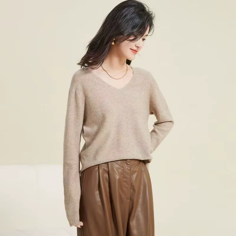 Nouveau 100% Pure laine à manches longues col en v pull pour les femmes en automne et en hiver