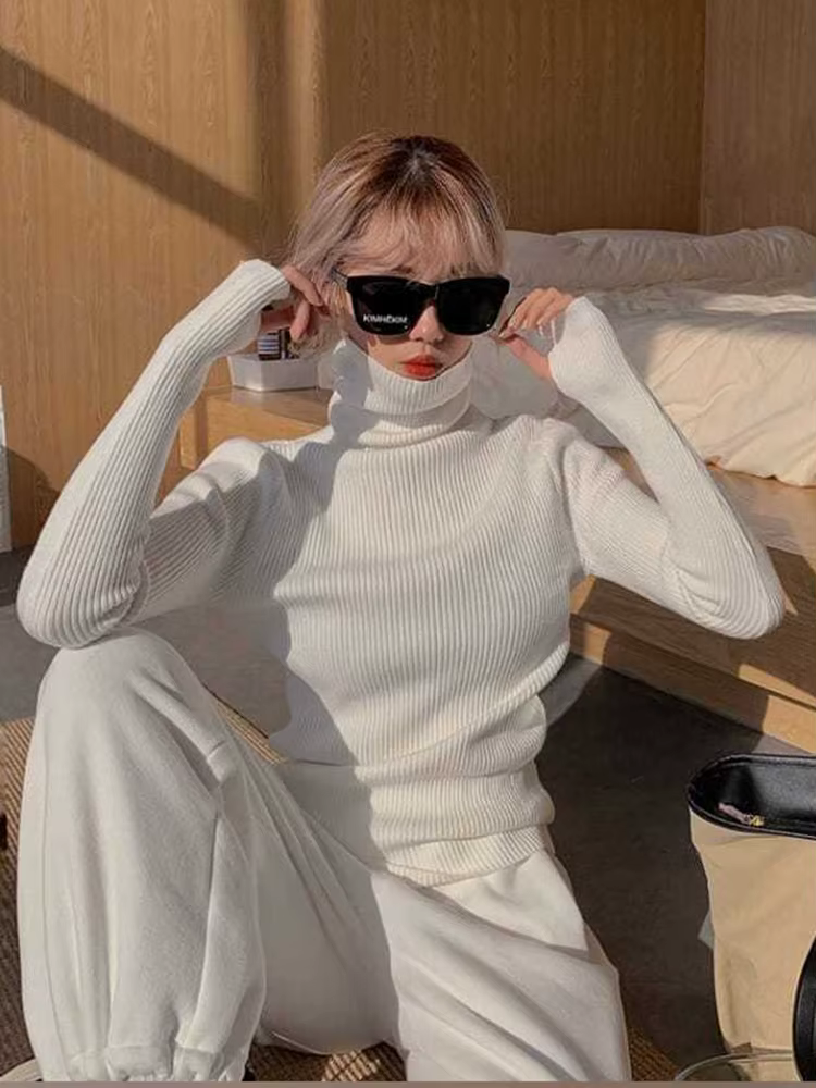 Pull tricoté à col roulé pour femme