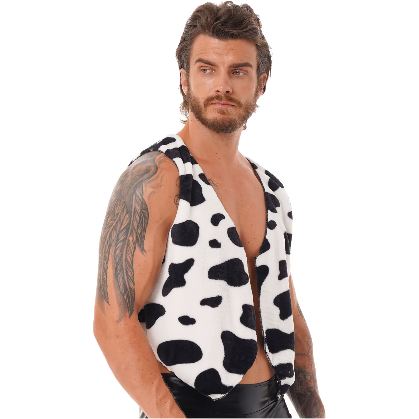 Costume de Cosplay Cowboys occidentaux pour hommes, gilet épais en flanelle imprimé vache, vêtements de jeu de rôle pour fête de Festival de carnaval d'halloween
