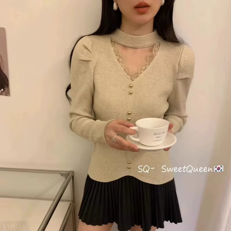 Pull à col licou et col en v pour femme