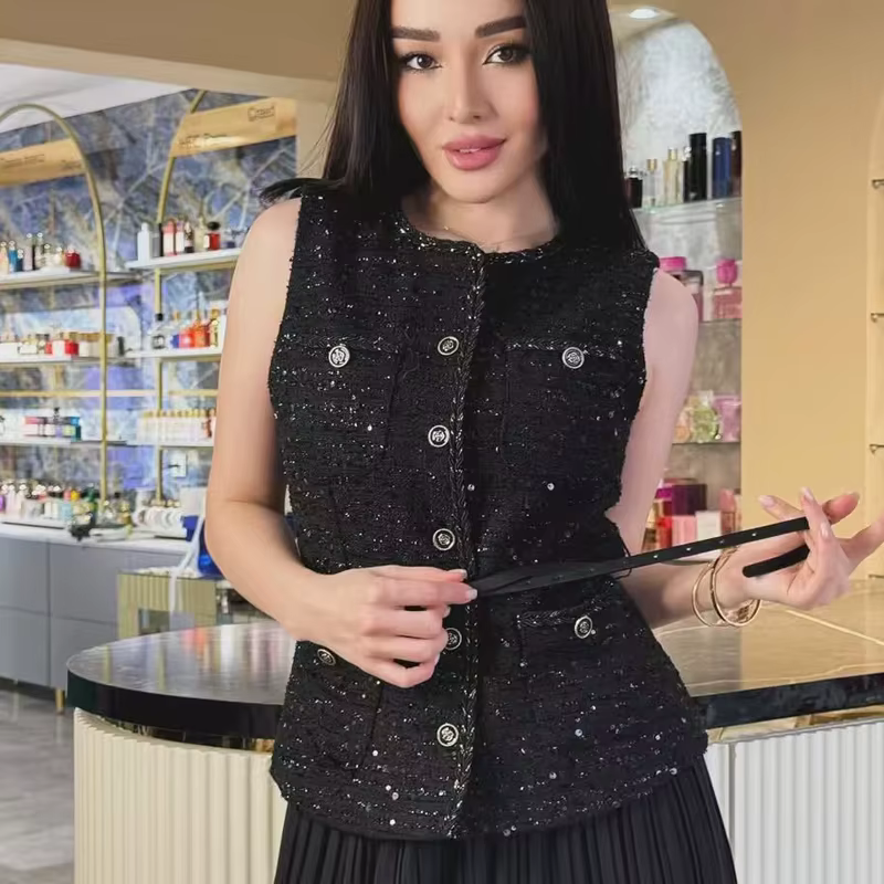 HXAO femmes gilet été 2025 bleu cassé blanc noir