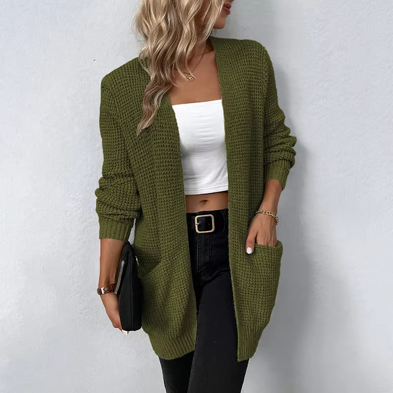 Cardigan long à col en V pour femmes