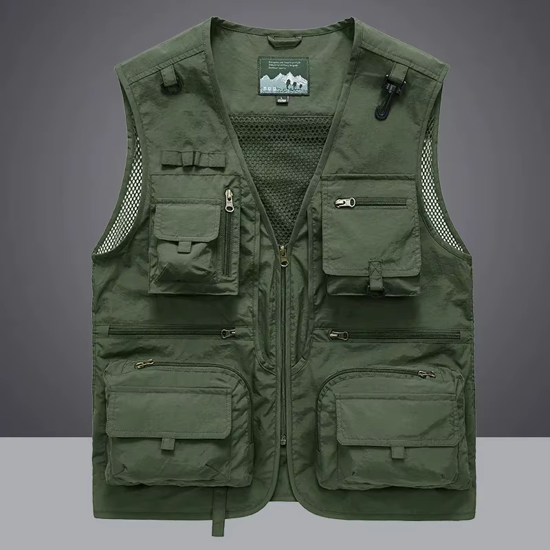 Gilet de travail pour hommes, nouvelle couleur unie, multi-poches, décontracté, ample, manteau de photographie de pêche, veste sans manches, été 2025