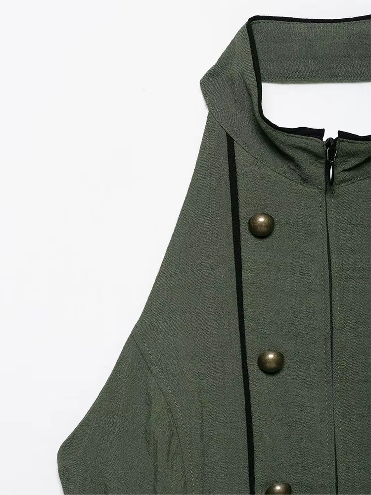 HH Gilet Militaire Bohème Romantique Olive pour Femme