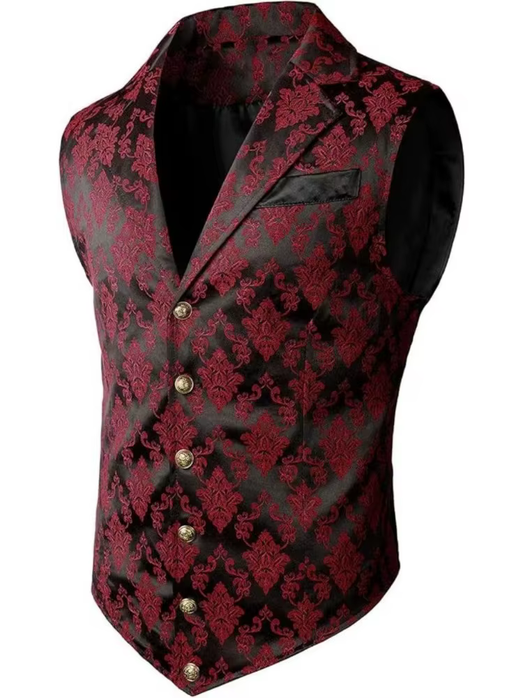 Gilet de Costume Vintage Jacquard pour Homme, Style Steampunk Gothique, Simple Boutonnage, Gilet Habillé sans Manches pour Affaires et Mariages