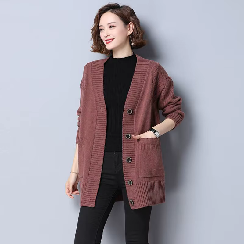 Pull tricoté femme col en V polyester-coton décontracté pour automne hiver à offrir occasions spéciales
