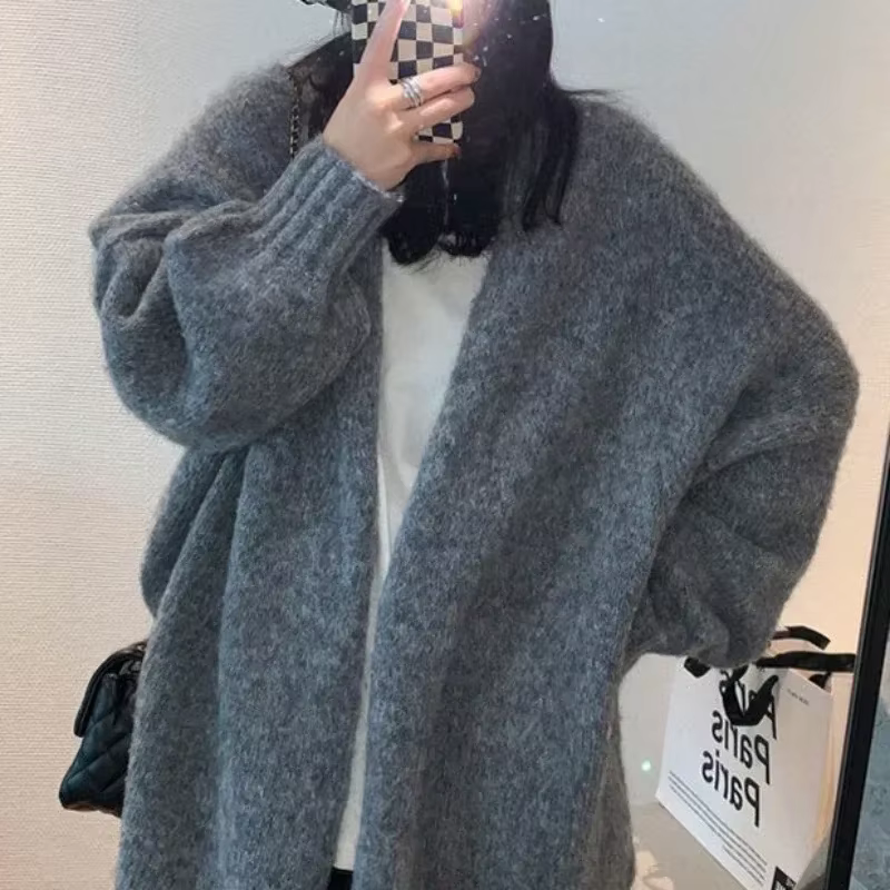 Pull femme Cardigan gris hauts en tricot