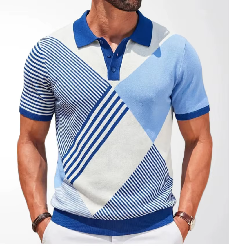 Pull en tricot pour homme, nouveau modèle printemps-été, jacquard tendance, manches courtes, pull-over, t-shirt POLO