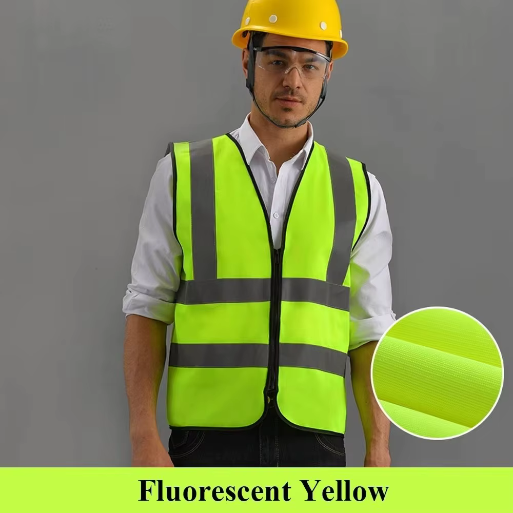 Gilet de sécurité haute visibilité durable avec bandes réfléchissantes avant et fermeture éclair – Tenue de travail pour agents de sécurité et entrepôts