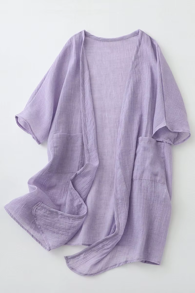 Cardigan en coton et lin pour femmes manteau à col en V