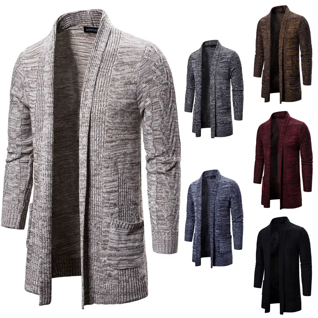 Cardigan long et confortable pour homme, manteau de couleur unie