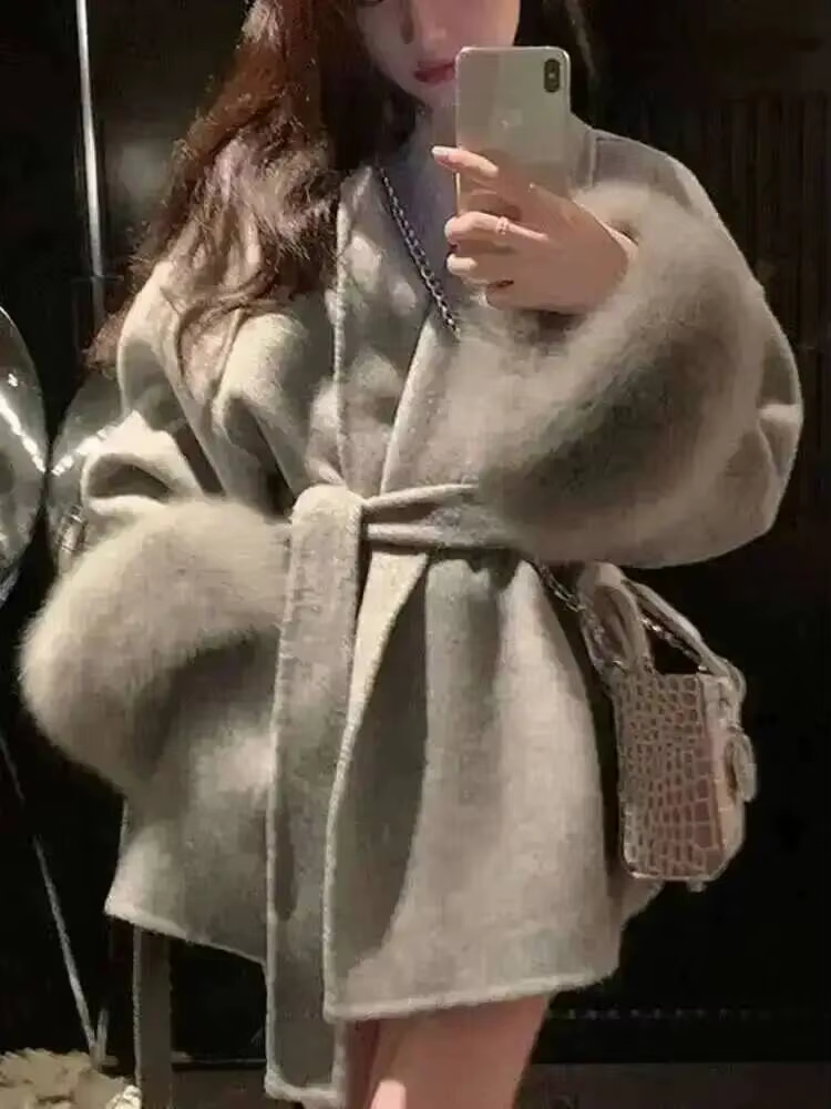 Manteau en laine à manches longues pour femme