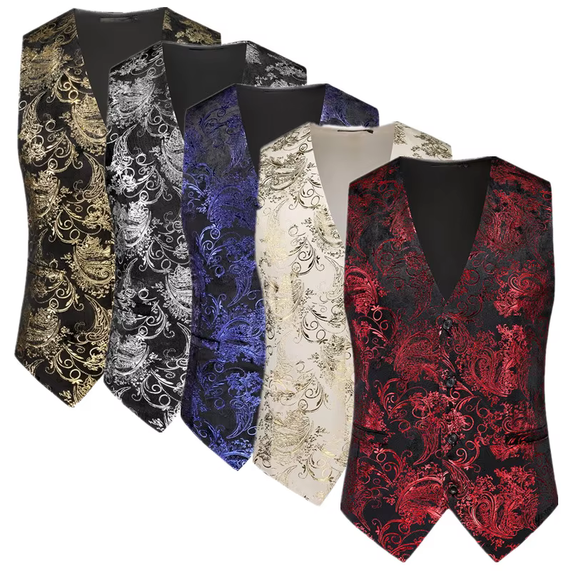 Nouveaux hommes de luxe velours costume gilet or chaud haut imprimé mode Homme affaires Social mariage bal robe de soirée gilet