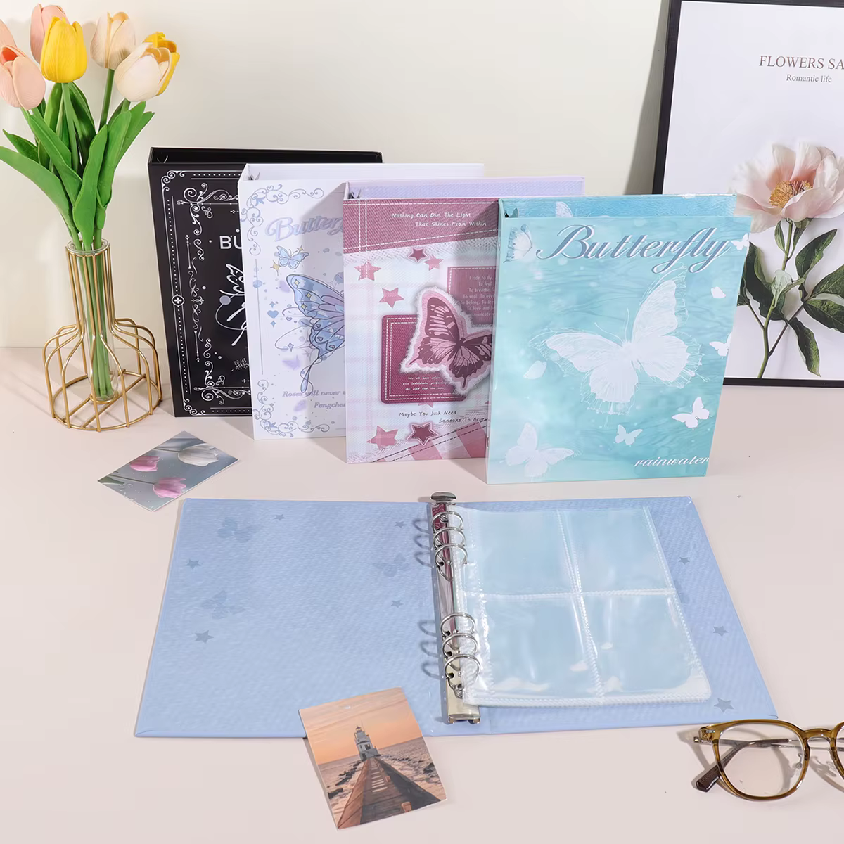 1 album photo à feuilles mobiles, relié en spirale, magnifiquement portable et décoratif, adapté pour collectionner photos et cartes