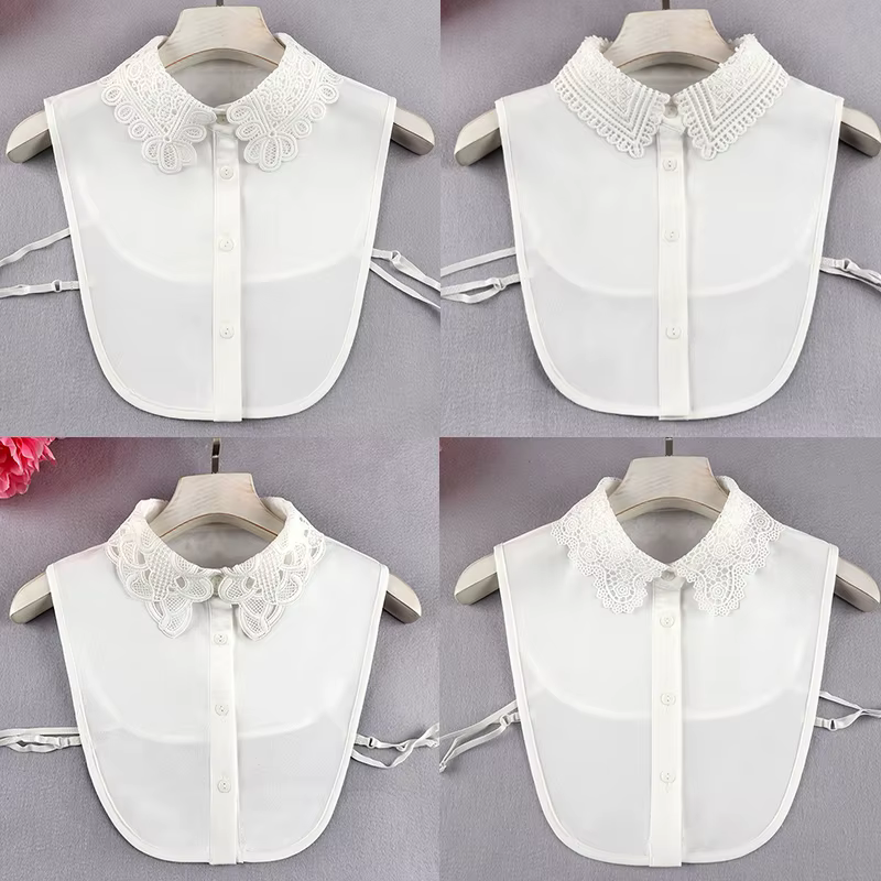 Linbaiway-Faux col en mousseline de soie pour femme, 18 styles, chemisier, chemise, faux col, dames, revers, poignées, col amovible, décor féminin