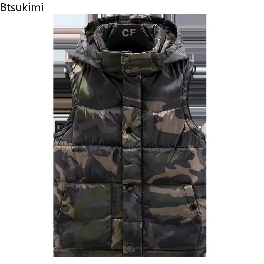 Gilet de Camouflage pour hommes, haut épais, rembourré en coton, imperméable, chaud, sans manches, à capuche, décontracté, hiver, 2026