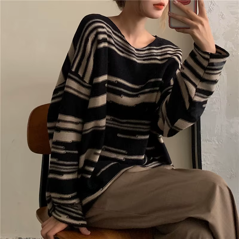 Pull rayé à manches longues pour femme