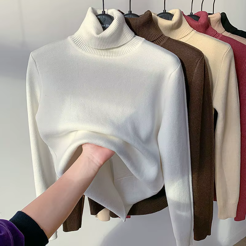 Pulls à col haut avec doublure épaisse en peluche pour femmes