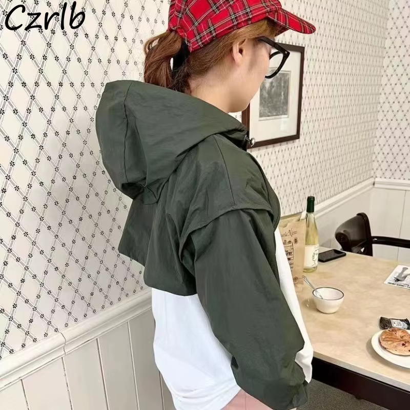 Vestes courtes à capuche pour femmes, ample, Vintage, mode petit ami, tout-assorti, sport, loisirs, résistant au soleil, vêtements unisexes Y2k, confortable et Chic Ins