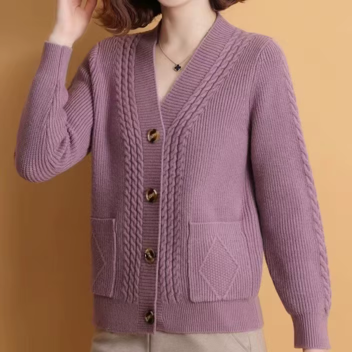 Pull Cardigan veste femme 2025 nouveau automne et hiver ample extérieur décontracté avec couleur unie Style étranger haut tricoté