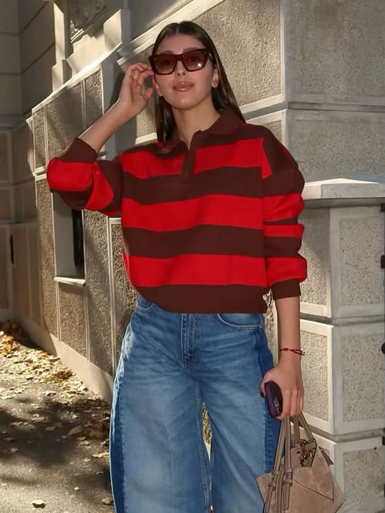 HH femmes tendance décontracté rayé tricoté pull