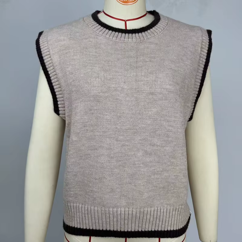 Gilet Pull Sans Manches Col Rond Multicolore Femme Style Coréen Automne Hiver 2026 Polyvalent Occasions Spéciales