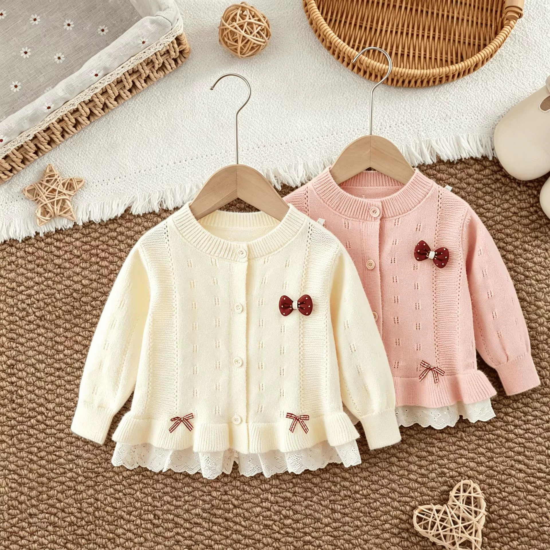 Pull pour filles, nouveau produit d'automne, cardigan en tricot à nœud, jupe mignonne pour enfants, pull, veste