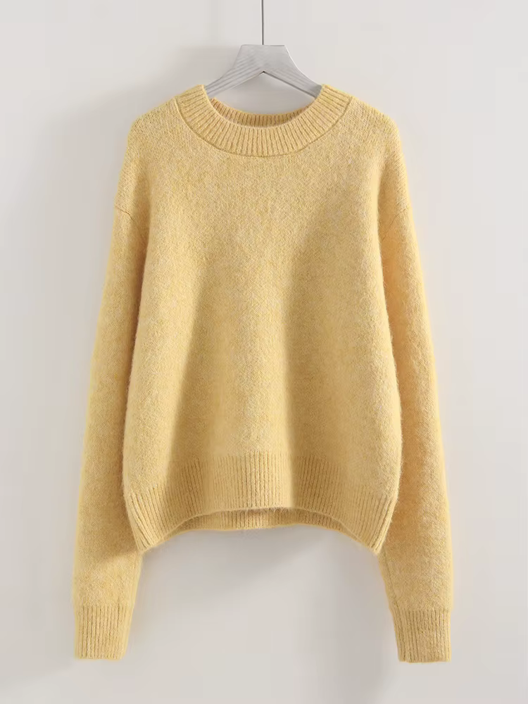 Pull d'hiver pour femme 2025 pulls chauds col rond tricots pulls en tricot ample chandails marron de base pour les femmes hiver rose