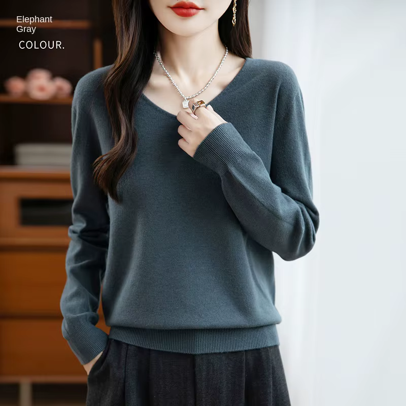 Pull femme col en v automne hiver basique chaud