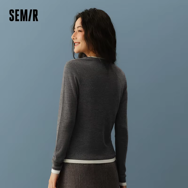 Semir tricoté pull femmes laine contenant col rond coupe ajustée tempérament 2025 hiver NewColorblock