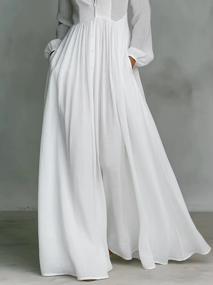 Robe de soirée élégante à col montant et manches longues, Nouvelles robes décontractées unies pour femmes Printemps 2026, Robes à poches pour femmes à simple boutonnage