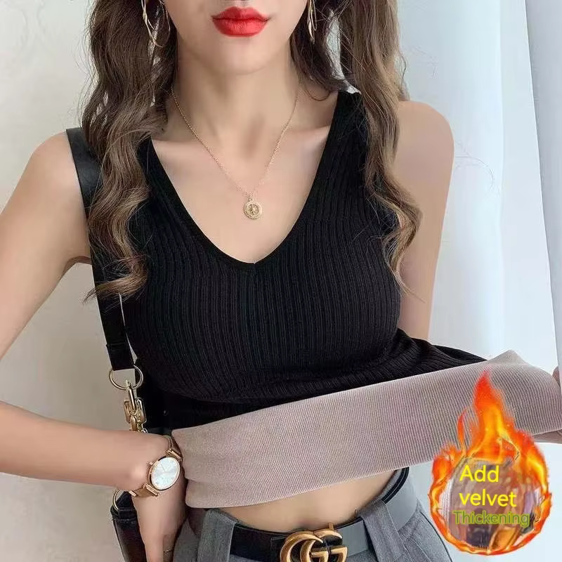 Gilet thermique en peluche d'hiver pour femmes, sous-vêtements thermiques à col en v, gilet chaud en velours sans couture, nouveau haut chaud en cachemire pour femmes