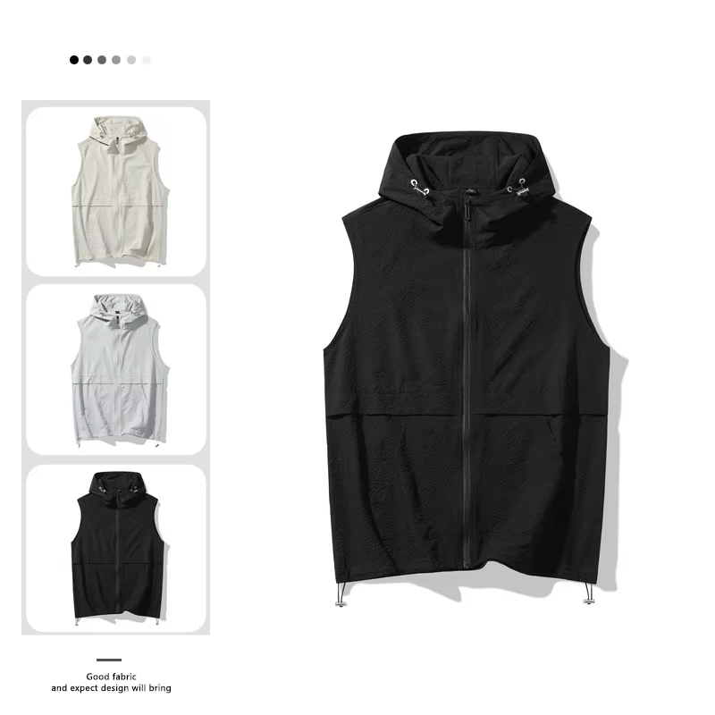 Vêtements de travail américains gilet sans manches veste pour hommes 2025 été nouvelle mode en plein air à capuche sport gilet décontracté