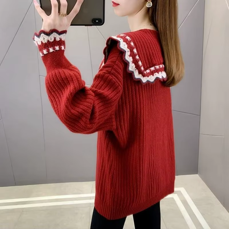 Cardigan Femme Élégant Style Coréen Mode Automne Hiver Coupe Ample Décontracté Rouge Occasions Spéciales